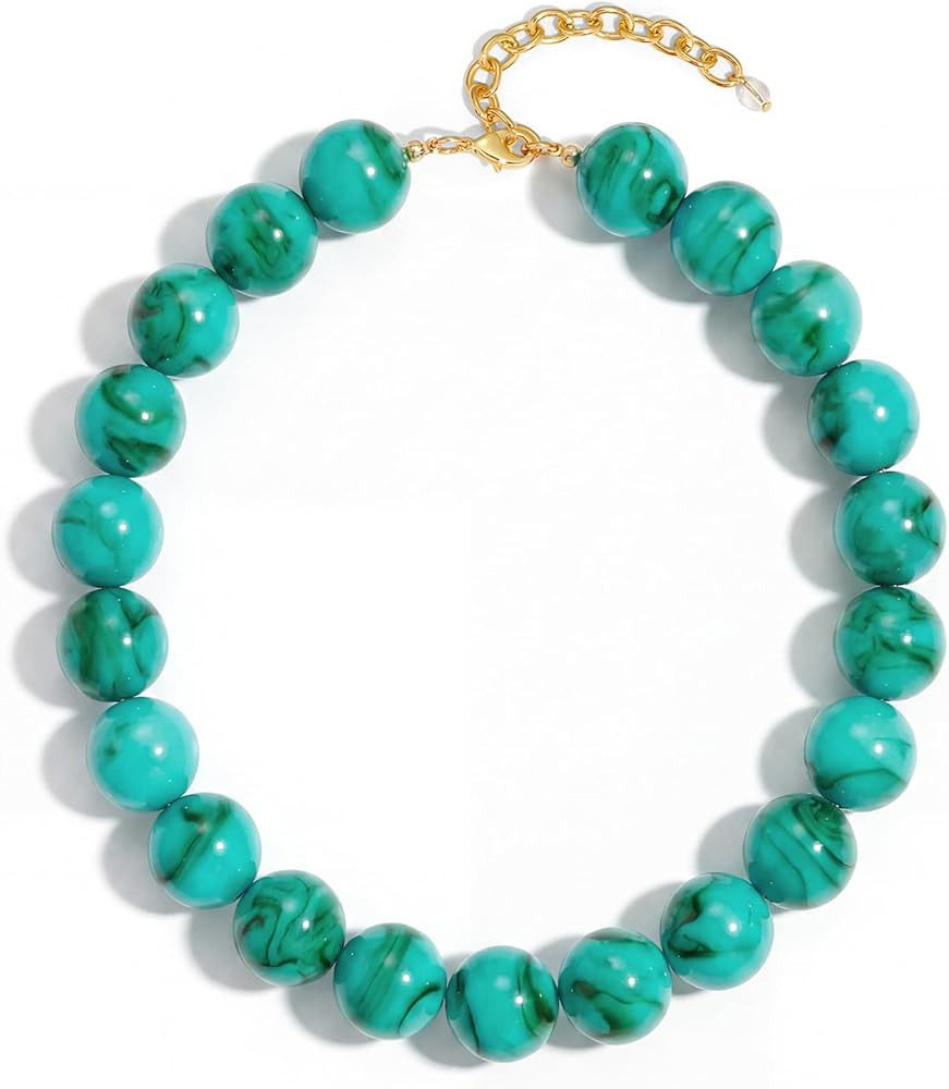 Chunky Beaded Necklace for Women Colorful Big Bead Choker Necklace Fashion Trendy Summer Boho Lar... | Amazon (US)