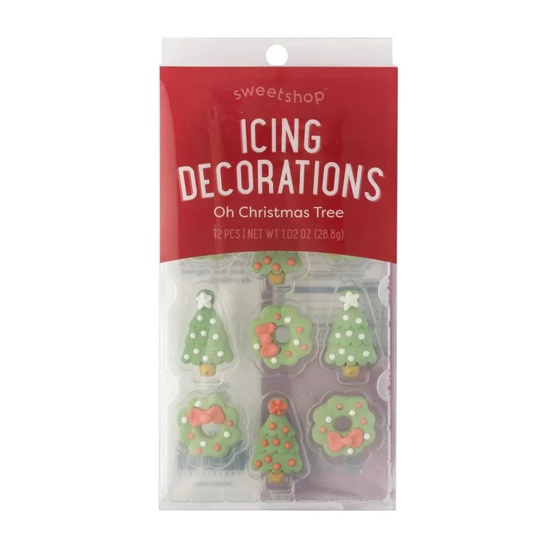 Sweetshop Holiday Icing Decorations, 12 Piece - Oh Christmas Tree Green Icing Cake Toppers | Walmart (US)