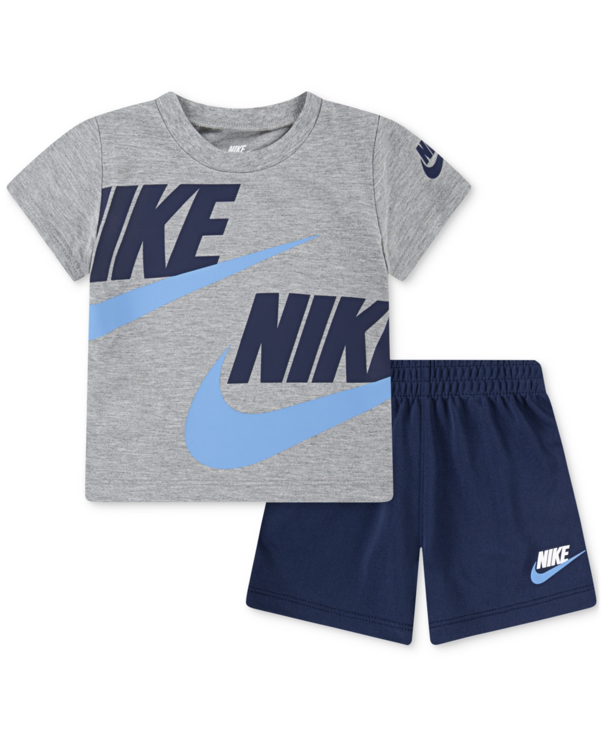 Nike Baby Split Futura T-Shirt & Shorts, 2 Piece Set - Gray/Navy | Macy's