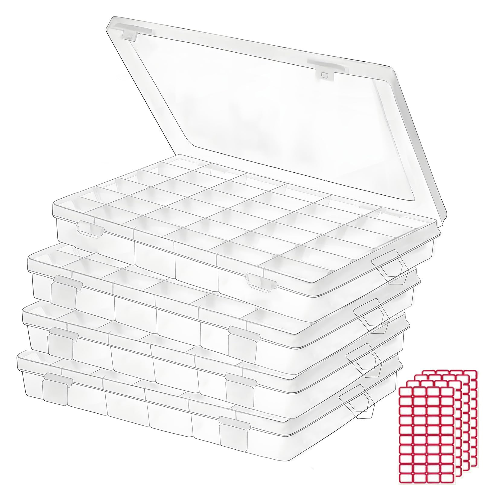 4pack 36 Grids Plastic Clear Organizer Box Bead Storage Containers with Adjustable Dividers for C... | Amazon (US)