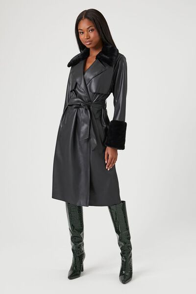 Faux Fur-Trim Trench Coat | Forever 21 (US)