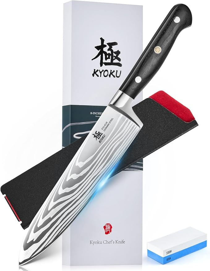 KYOKU 8" Chef Knife, Samurai Series Japanese Style Chef's Knife with Sharpening Stone, High Carbo... | Amazon (US)