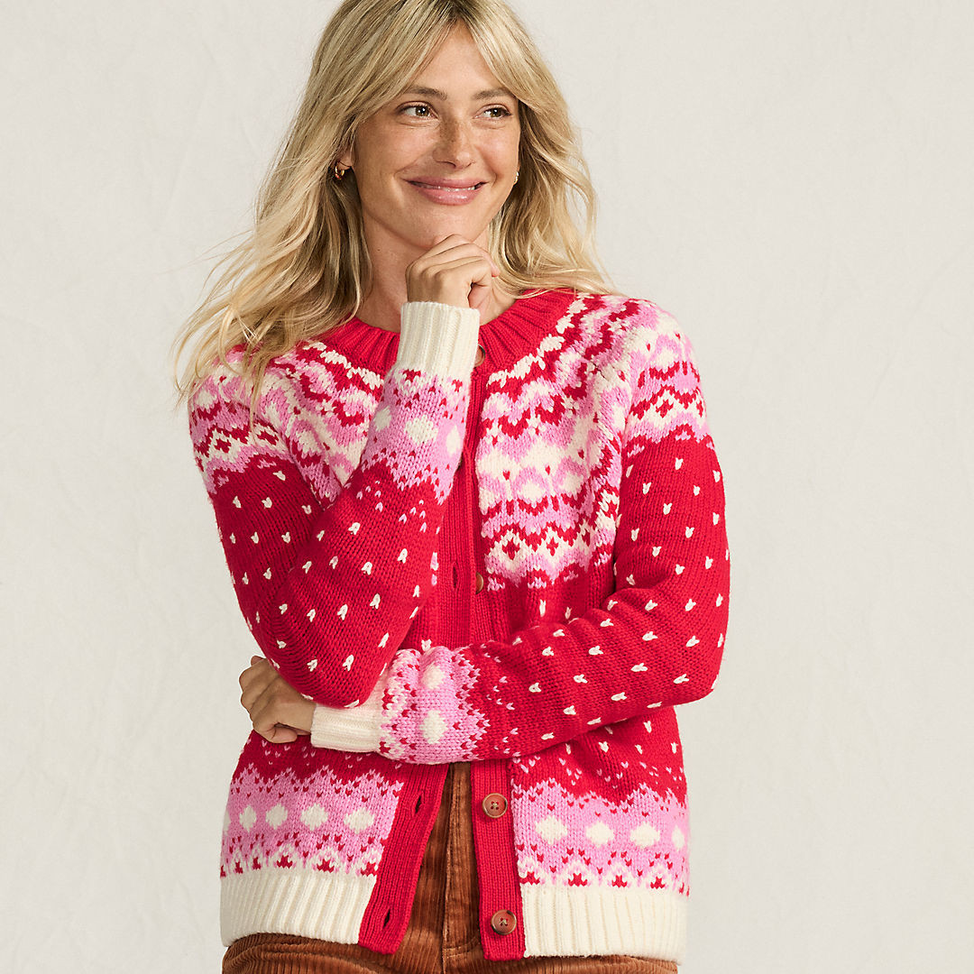 Women's Lofty Birdseye Fair Isle Cardigan Sweater | Lands' End (US)