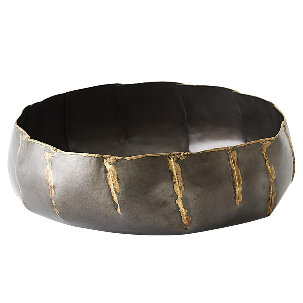 Studio A Home Armor Mid Century Antique Gunmetal Iron Decorative Bowl - Large | Kathy Kuo Home