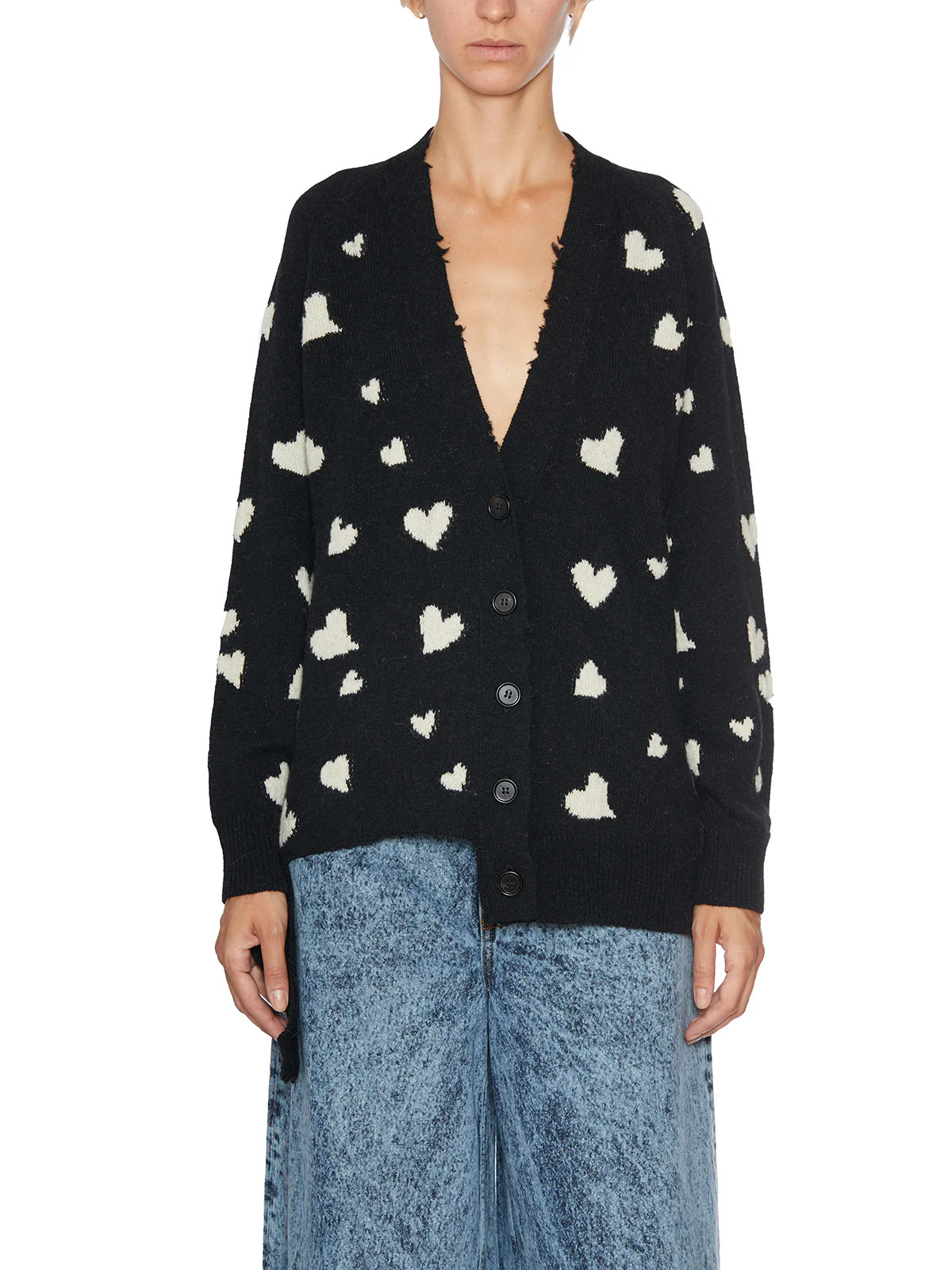 Marni Women's Cardigan In Lana Bunch Of Hearts in Black | Size 40 | GCDMD0321Q0UFW410HEN99 Color Black | LOZURI