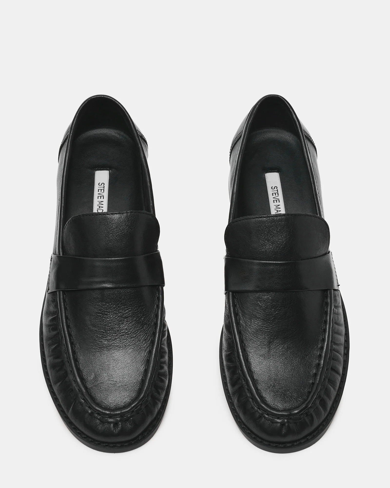 RONIE Black Leather Scrunched Women's Loafer | Steve Madden (US)