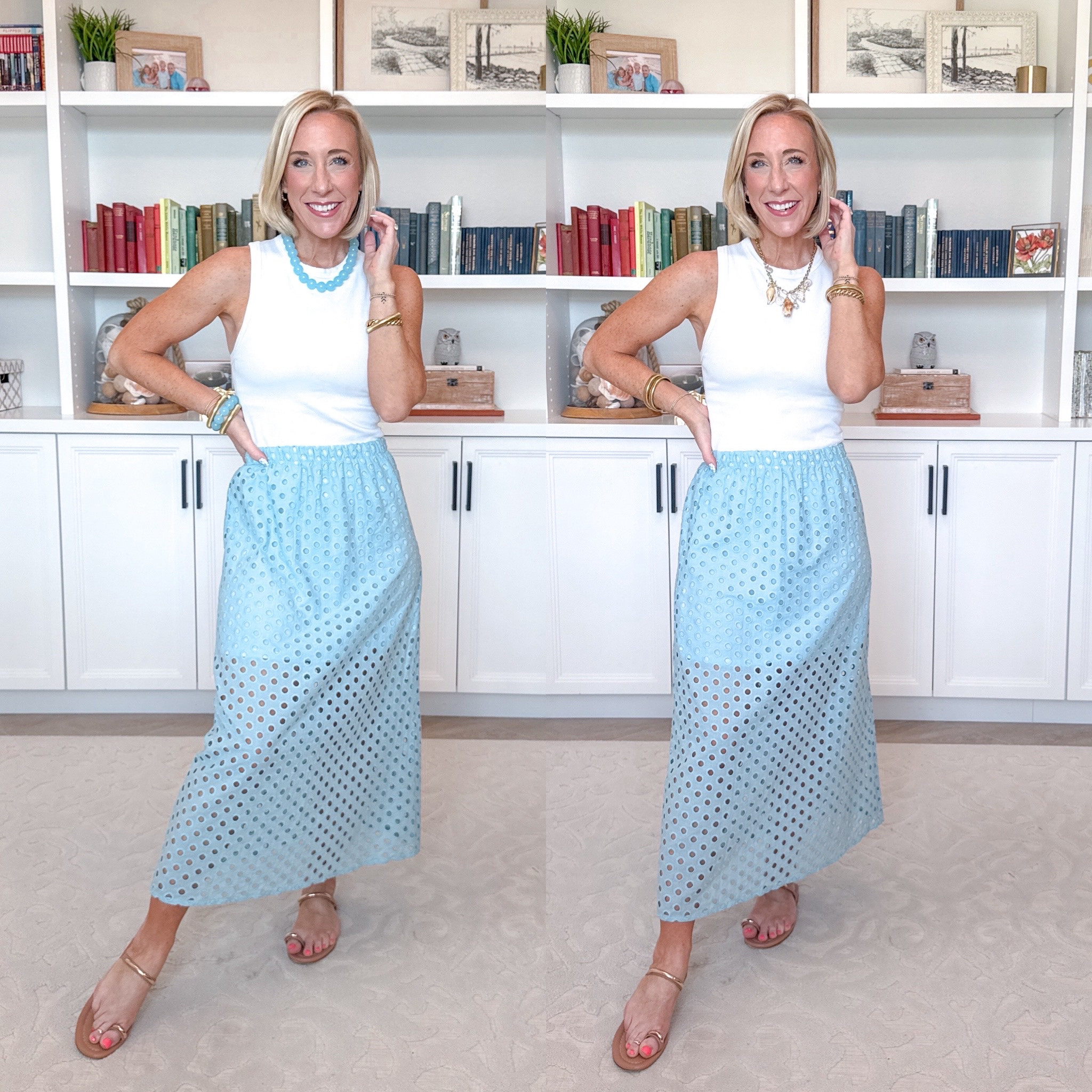 Amazon - fun new unboxing * White tank (with built in bra) - size small. Eyelet Maxi Skirt - size small. 10 colors. Sea Shell/Pearl Charm Necklace - 2 colors. 

 

#LTKSeasonal #LTKSaleAlert #LTKOver40