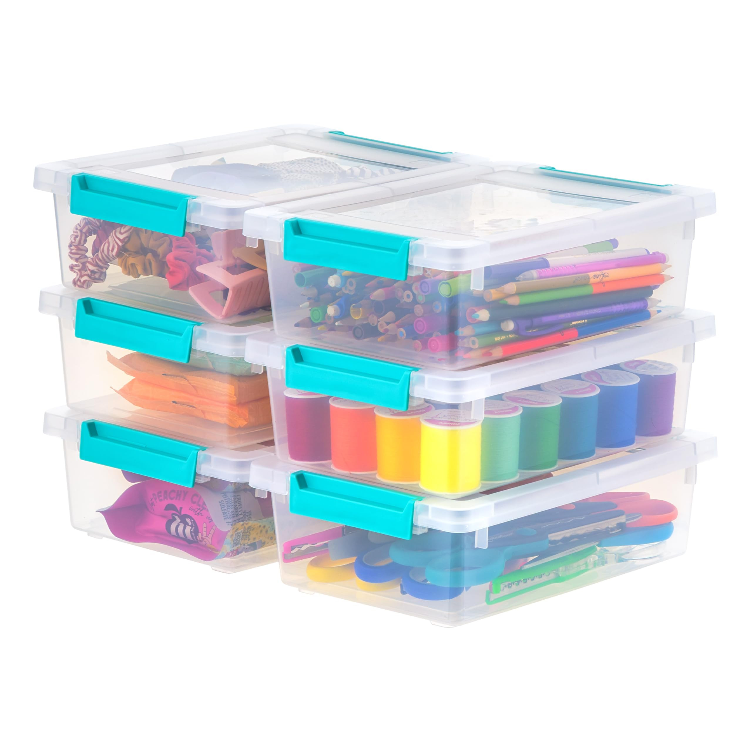 IRIS USA 2 Qt. Plastic Storage Bins Containers with Lids, 6 Pack, Small Sensory Bin, Craft Storag... | Amazon (US)