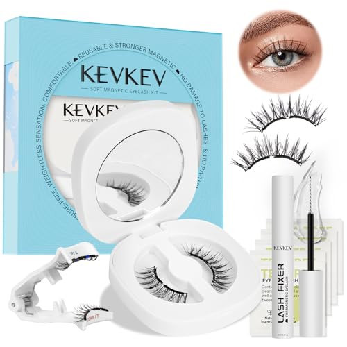 KevKev Magnetic Eyelashes Natural Look Magnetic Lashes Kit Soft Magnets False Eyelashes with Applicator Lash Fixer Reusable No Glue Needed Easy to Wear and Remove Readily | Amazon (US)