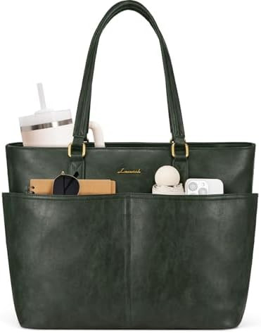LOVEVOOK Work Tote Bags for Women, Vintage Leather 15.6 Inch Laptop Bag with Large Cup Holder, Te... | Amazon (US)