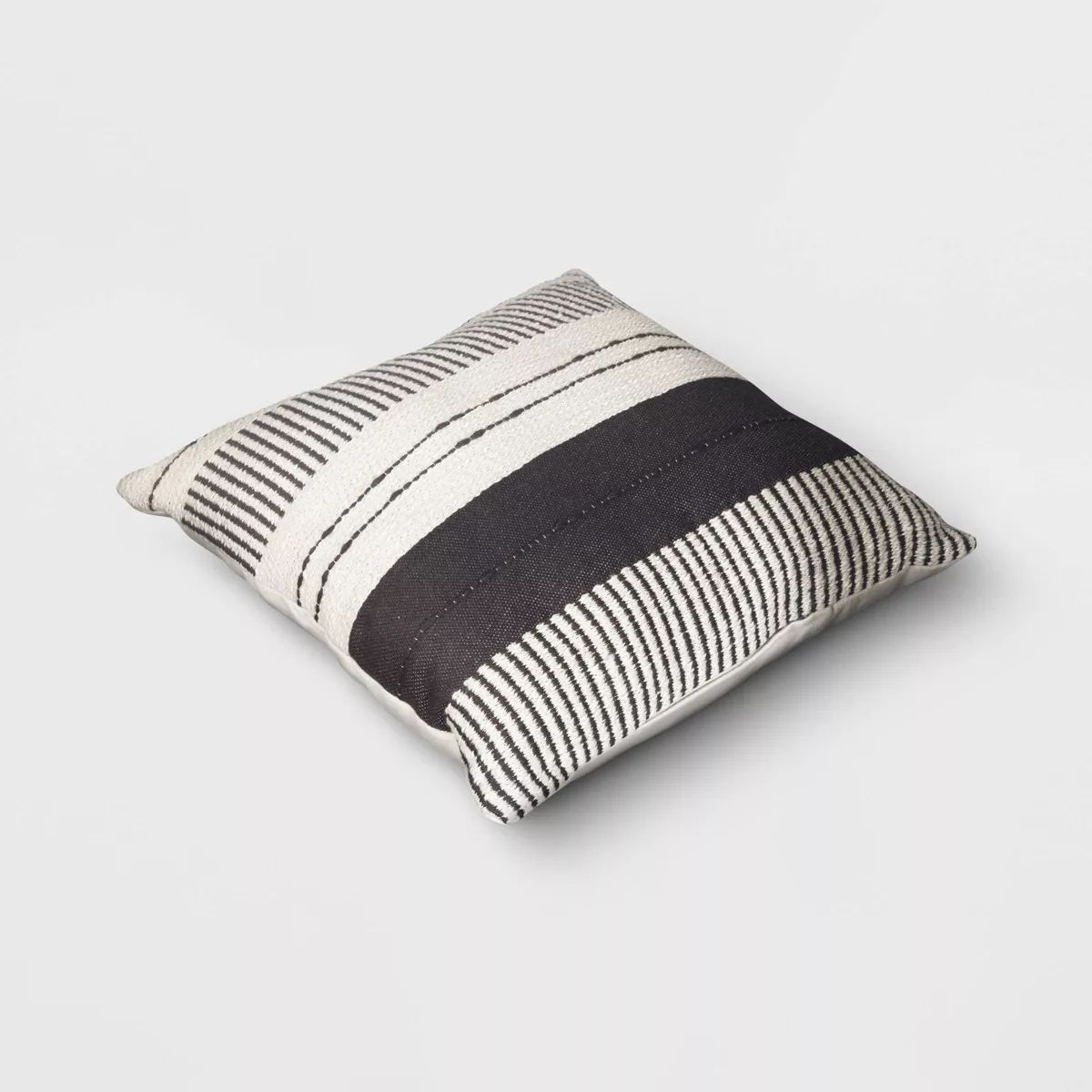 18"x18" Stripes and Dashes Square Outdoor Throw Pillow Black/Ivory - Threshold™ | Target
