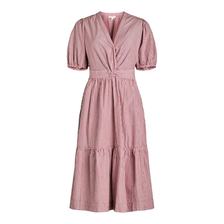 Free Assembly Women's Twist Front Cotton Midi Dress, Sizes XS-XXL | Walmart (US)