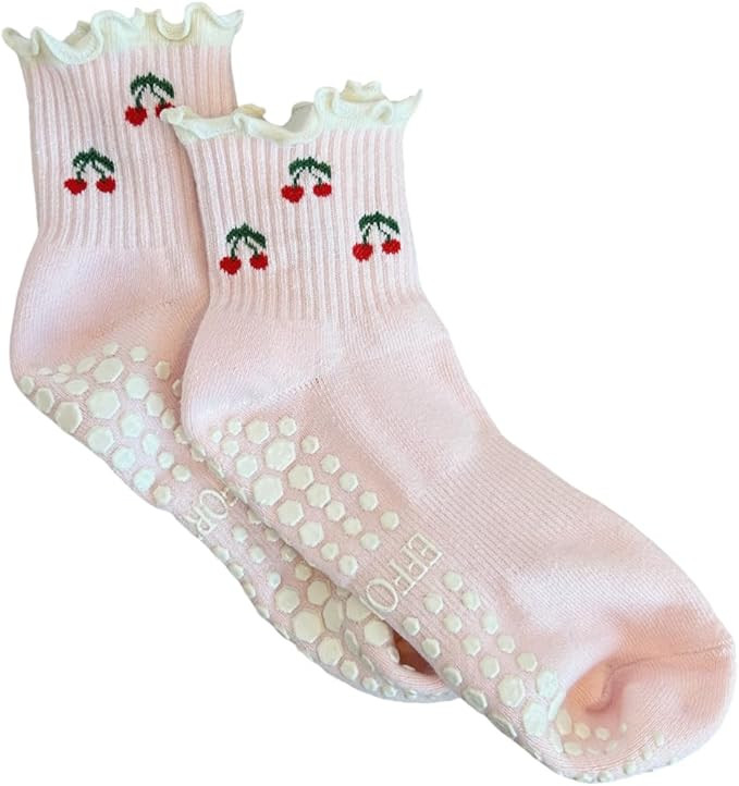 Crew Half Calf Grip Socks, Cutest Fruits Pilates Socks, Non-Slip Socks, Barre Yoga Fitness, Cherr... | Amazon (US)