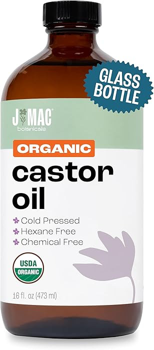 J MAC BOTANICALS, Organic Castor Oil Cold Pressed (Glass Bottle, 16 oz) pure unrefined, hexane fr... | Amazon (US)