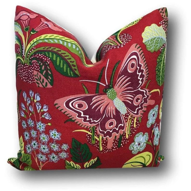 Exotic Butterfly Red Pillow Cover  Schumacher Pillow  | Etsy | Etsy (US)