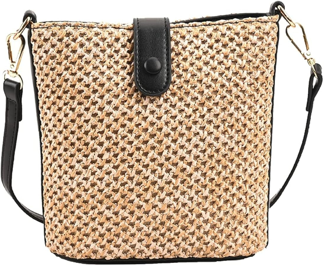 Women Straw Crossbody Bag Beach Handmade Rattan Shoulder Bags Hand Woven Leather Straps Straw Clu... | Amazon (UK)