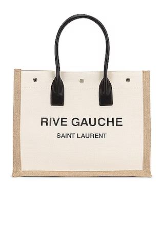 Saint Laurent Small Rive Gauche Tote Bag in Greggio & Naturale | FWRD | FWRD 