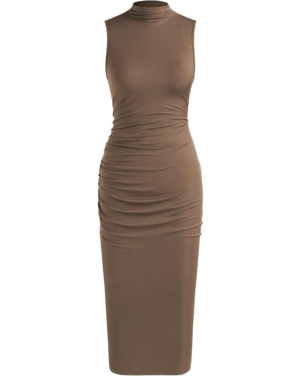 CIDER High Neck Ruched Midi Dress | Amazon (US)