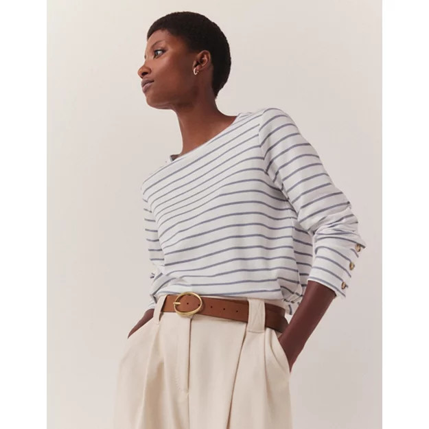 Button Cuff Detail Stripe Top | The White Company (US & CA)