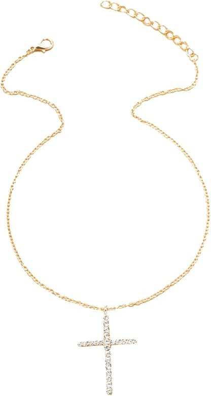 GORGLITTER Women's Gold Cross Necklace Plated Rhinestone Pendant Necklaces | Amazon (US)