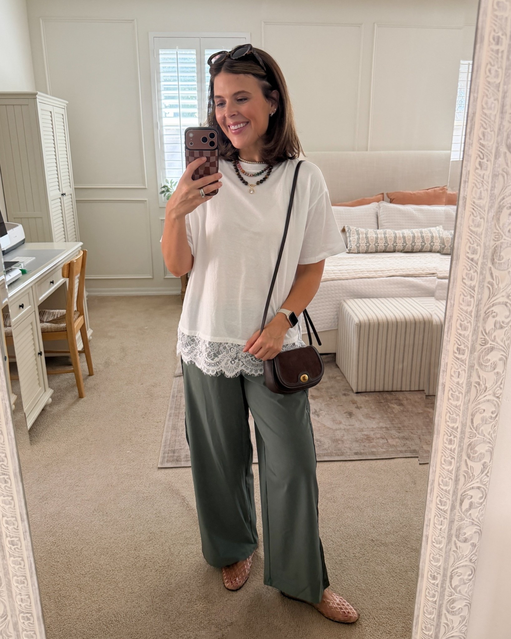 Avia Sheen Feather Stretch Pants from Walmart, Lace hem tee fall transitional casual outfit

#LTKmomlife #LTKootd #LTKgrwm