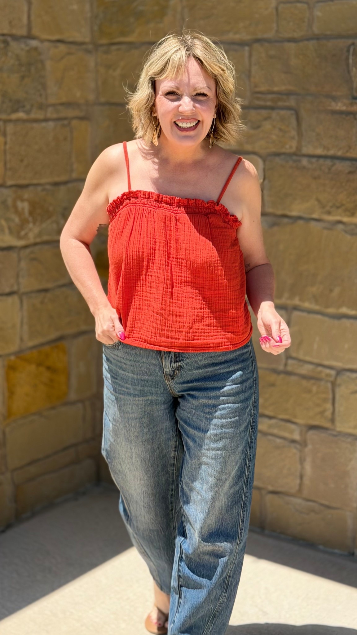 Medium petite top; 6 jeans 

#LTKSaleAlert #LTKOver40 #LTKPetite