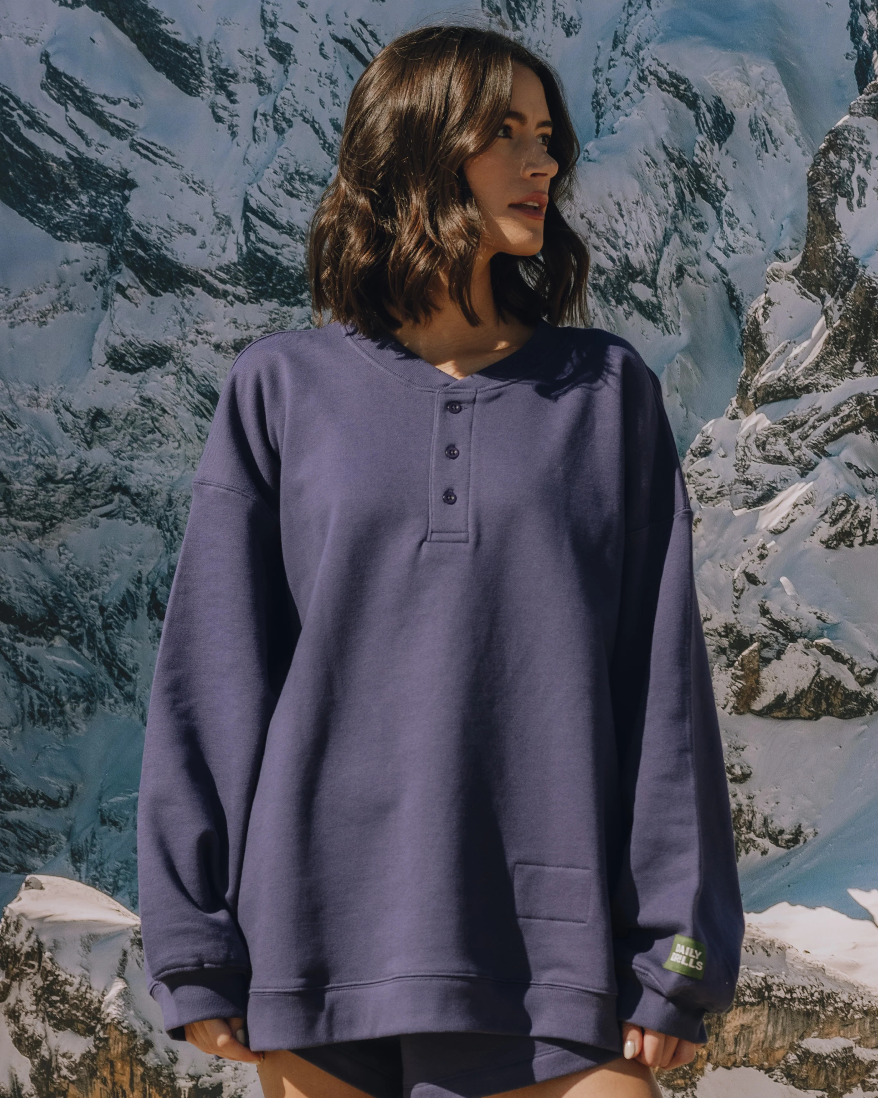 Oversized Fleece Henley - Navy | Daily Drills