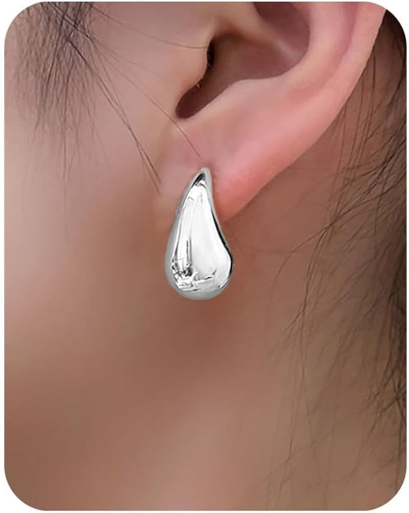 PANSHI Chunky Gold Hoop Drop Earrings | Sterling Silver Post Teardrop Earrings for Women | Amazon (US)