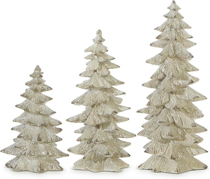Set of 3 Antique White Glittered Christmas Trees- 6.25 inches to 9.5 inches Tall | Amazon (US)