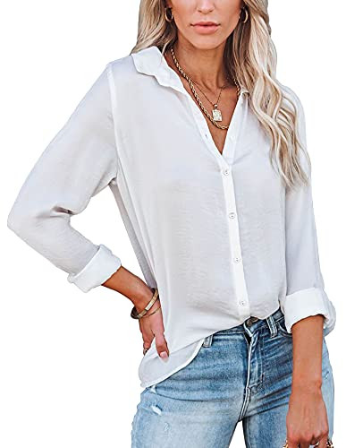 Diosun Womens Button Down V Neck Shirts Long/Short Sleeve Office Casual Business Plain Blouses To... | Amazon (US)