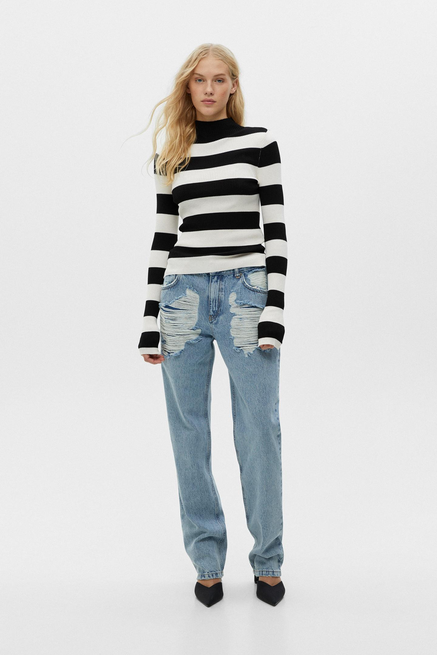 Basic-Pullover mit geripptem Stehkragen und Schlitzen | PULL and BEAR DE