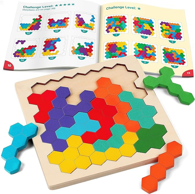 Coogam Wooden Tangram Puzzle, Color Shape Pattern Jigsaw Brain Teasers 3D Logic IQ Game Geometric... | Amazon (US)