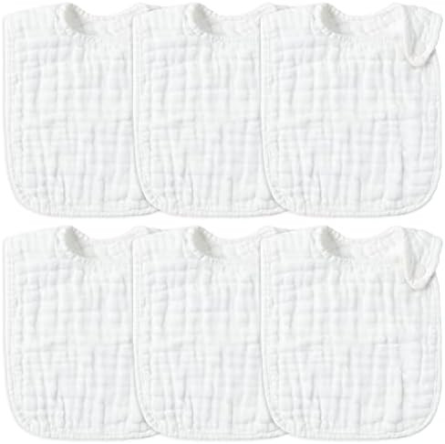 6Pcs Snap Muslin Cotton Baby Bibs White Adjustable Drool Bib with 6 Absorbent Soft Layers, Machin... | Amazon (US)
