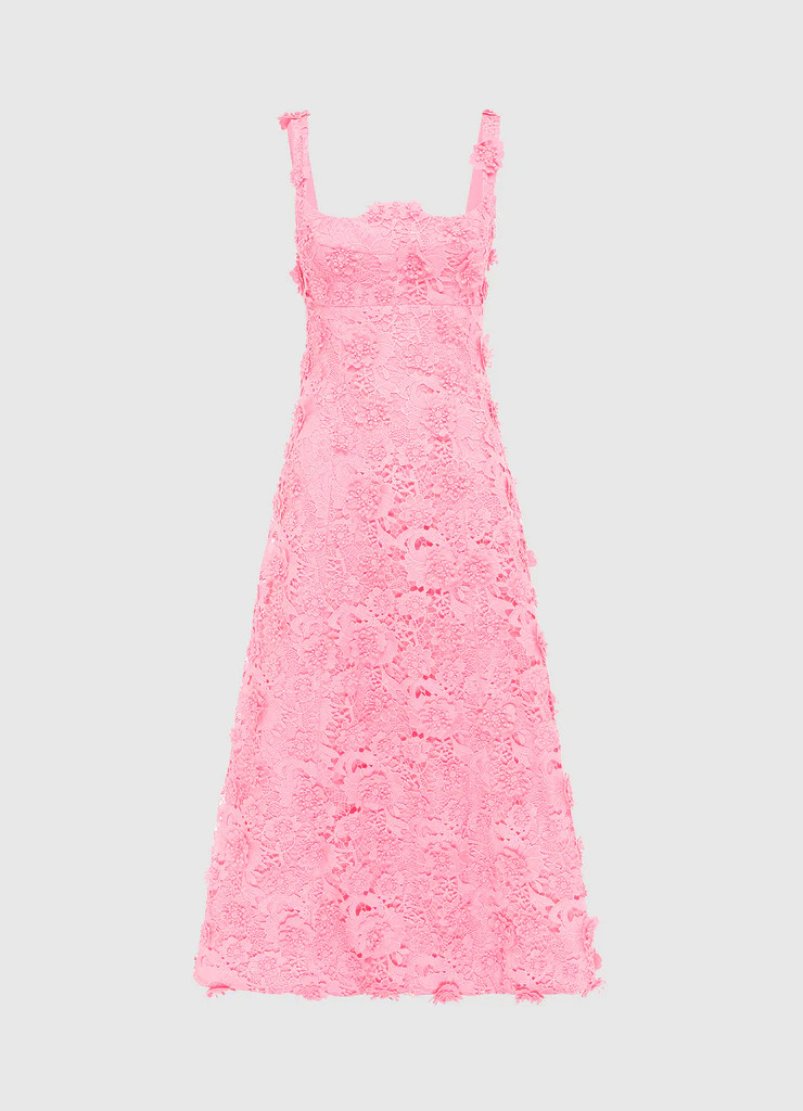 Odette Lace Midi Dress - Bubblegum | LEO LIN