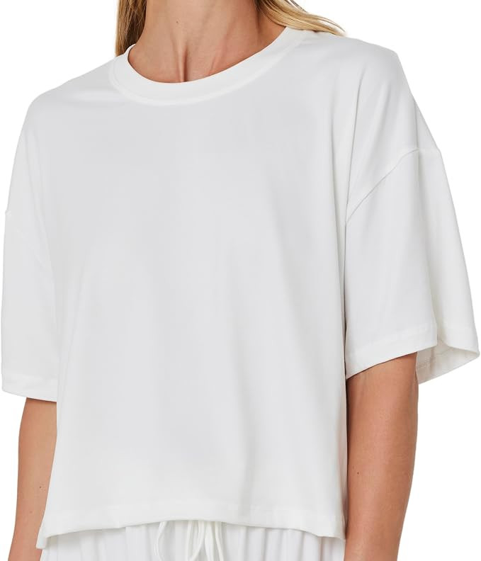 BUMPSUIT Crop Top for Women - Short Sleeve T-Shirts, Round Neck Cloud Cropped Athletic Gym Casual... | Amazon (US)