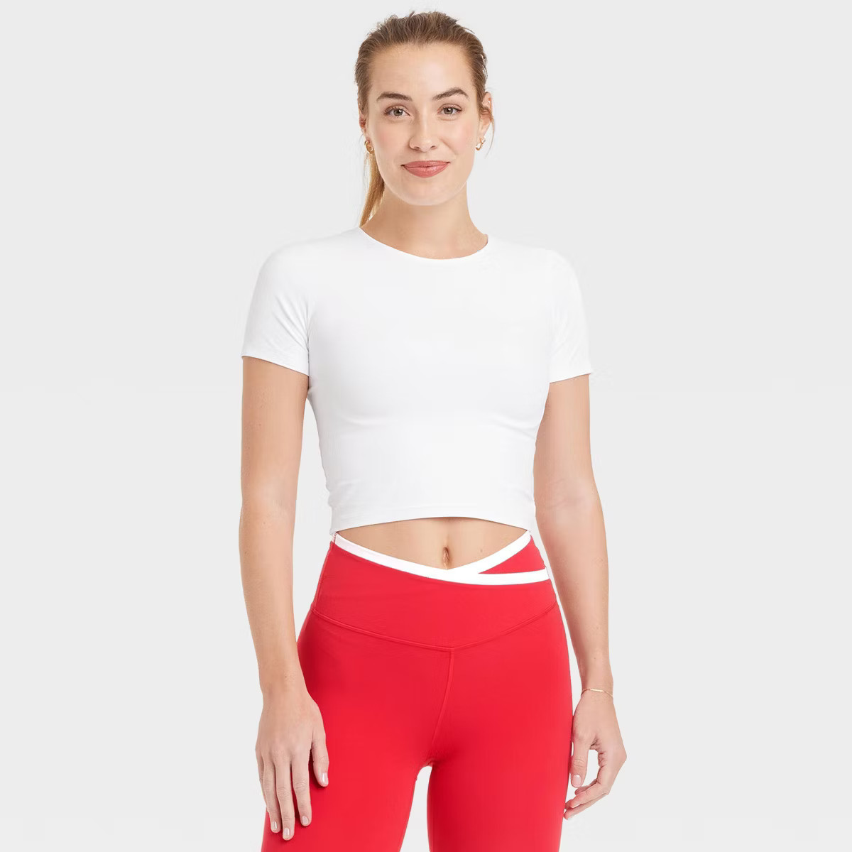 Women's Everyday Soft Cropped Short Sleeve T-Shirt - All In Motion™ White L: Moisture Wicking, ... | Target