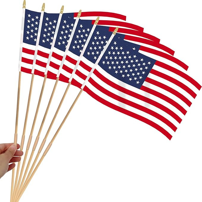 Pack of 12, Handheld American Flags 12x18 Inch - USA Flags on Wooden Sticks, Detachable Flagpole ... | Amazon (US)