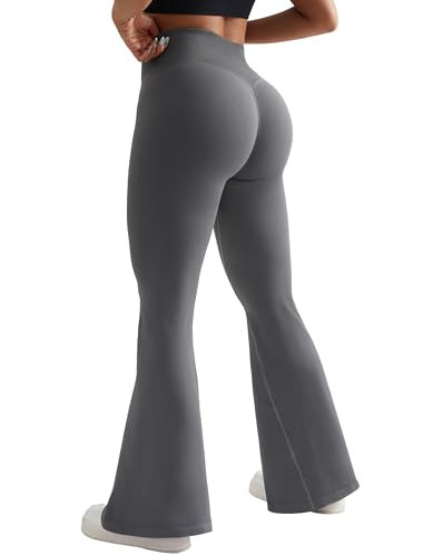 OMKAGI Butt Lifting Flare Leggings for Women Tummy Control Wide Leg Flared Yoga Pants(M,87-Grey) | Amazon (US)