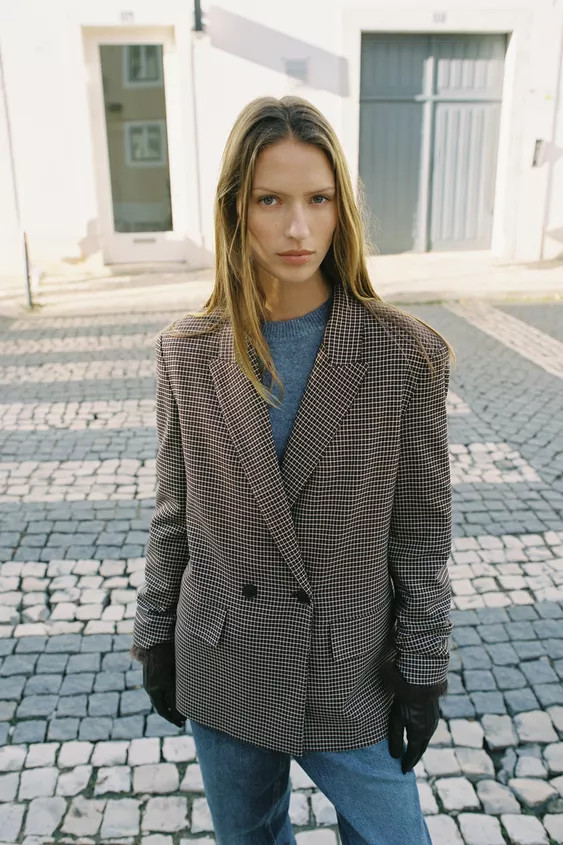 OVERSIZE DOUBLE-BREASTED CHECK BLAZER | Zara UK