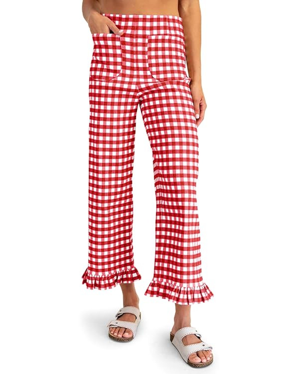 Tankaneo Womens Gingham Pants Summer Casual Ruffle Hem Elastic Waist Lounge Pants Y2k Plaid Trous... | Amazon (US)