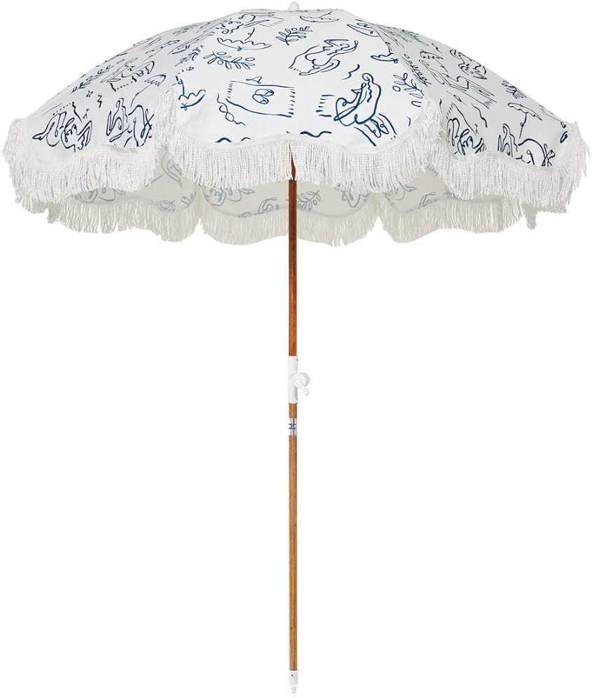 Business & Pleasure Co. Holiday Umbrella | 5’W x 6.5’H White Boho Fringe Beach Umbrella | UPF... | Amazon (US)