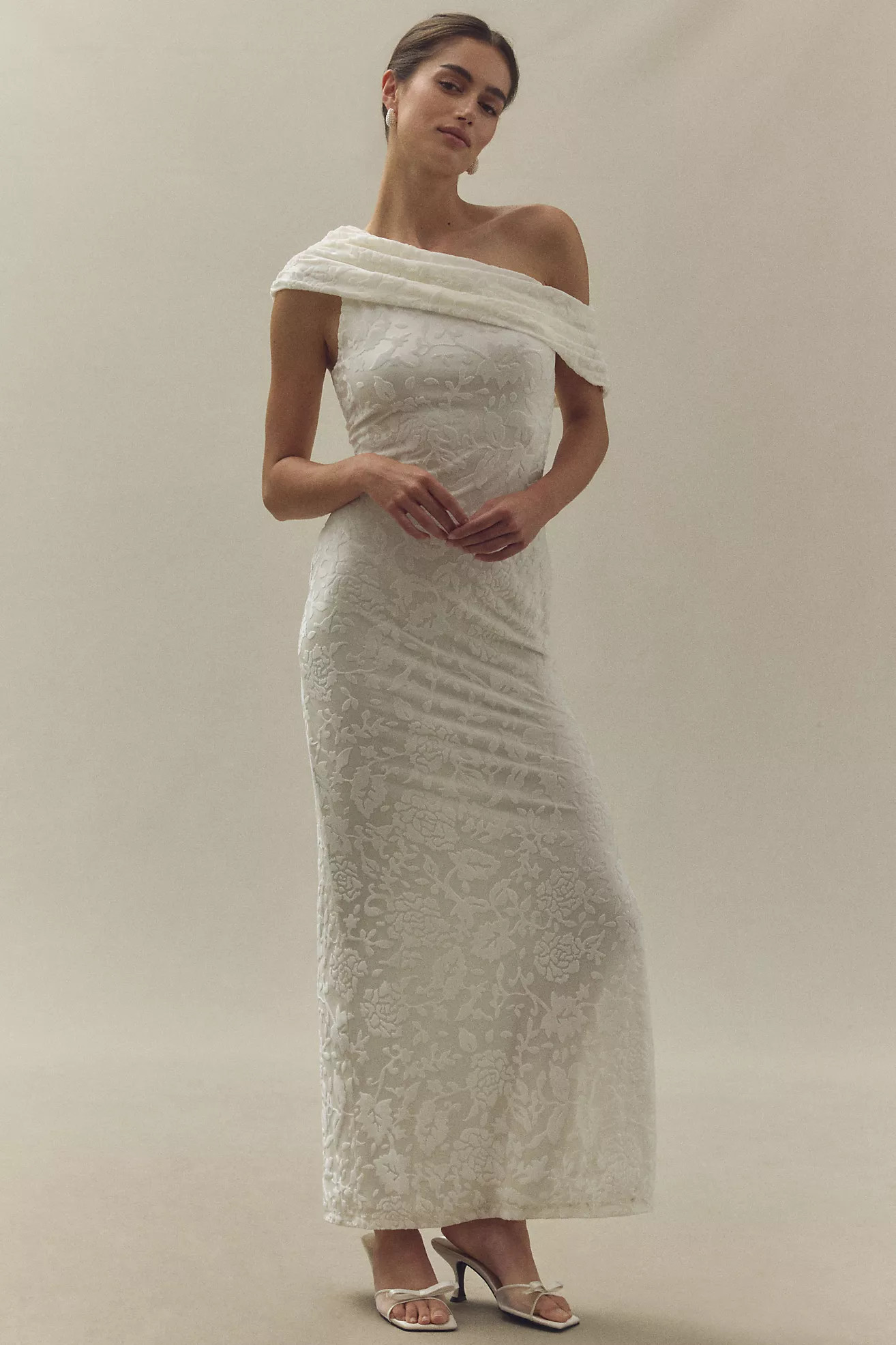 Hutch Asymmetrical Off-The-Shoulder Burnout Velvet Slim Maxi Dress | Anthropologie (US)