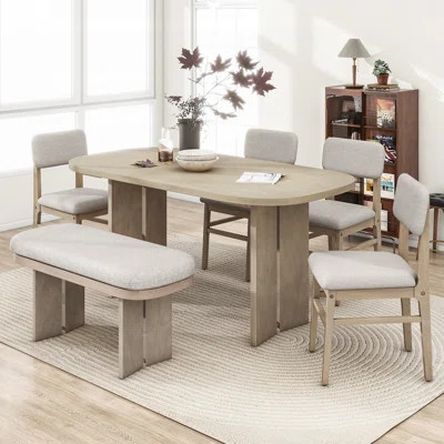Solid Wood Dining Set with Upholstered Chairs and Bench, Heavy-Duty Support, and Family-Safe Comfort for Cozy Meals | Wayfair North America
