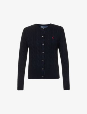 Cable-knit brand-embroidered cotton cardigan | Selfridges