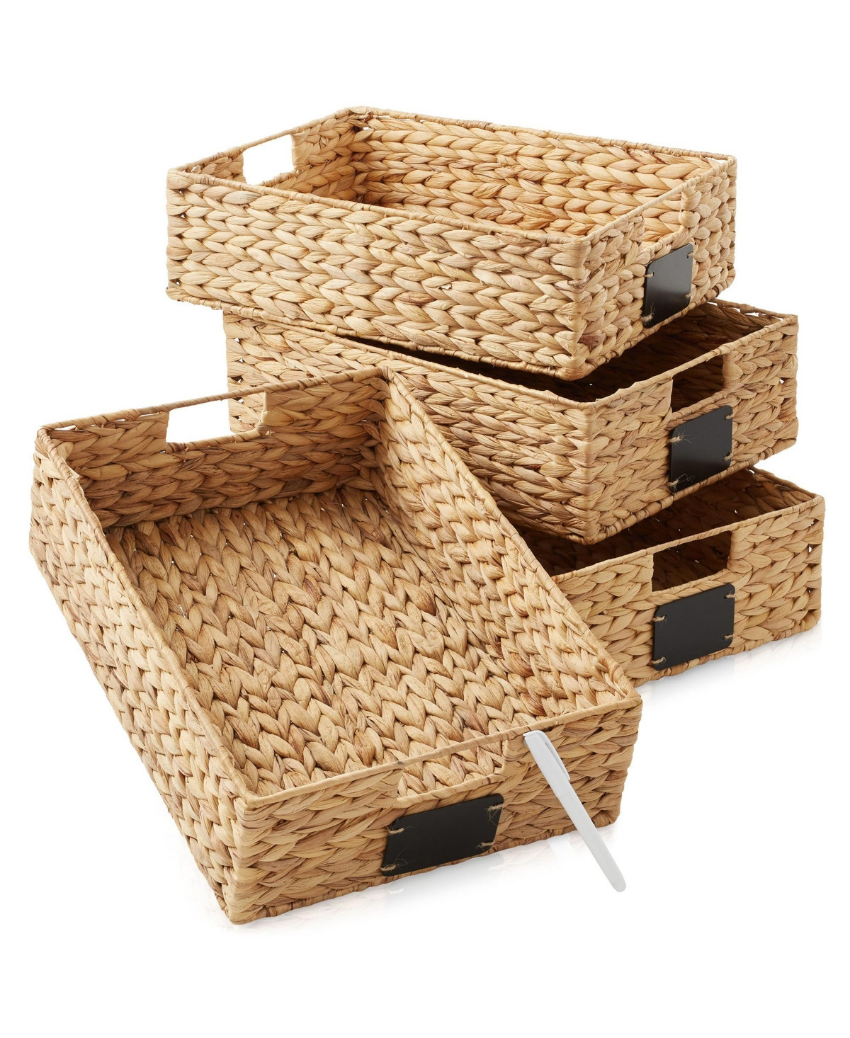 Casafield (Set of 4) Water Hyacinth 12-1/2"x17"x5" Pantry Baskets w/ Chalkboard Labels and Marker -Natural, Woven Storage Bins for Kitc | Macy's
