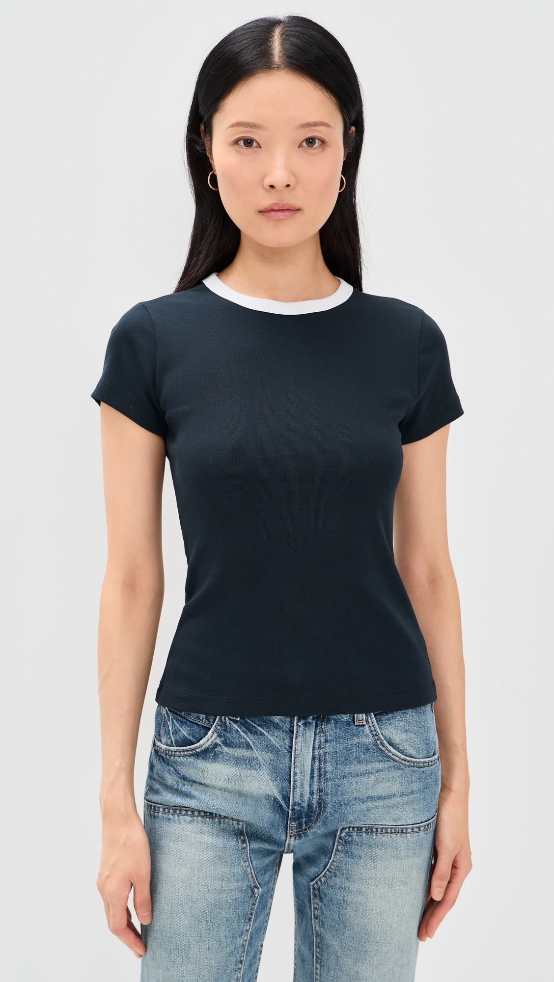 Ribbed Short Sleeve Crew Neck Tee with Center Back | Shopbop