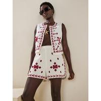 V by Very Embroidered Short Co-Ord - Cream | Very (UK)
