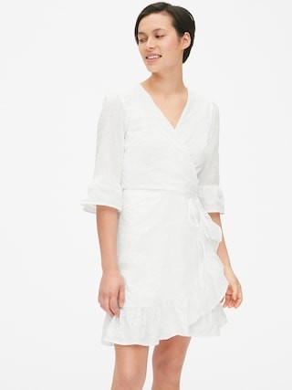 Eyelet Embroidered Ruffle Wrap Dress | Gap US