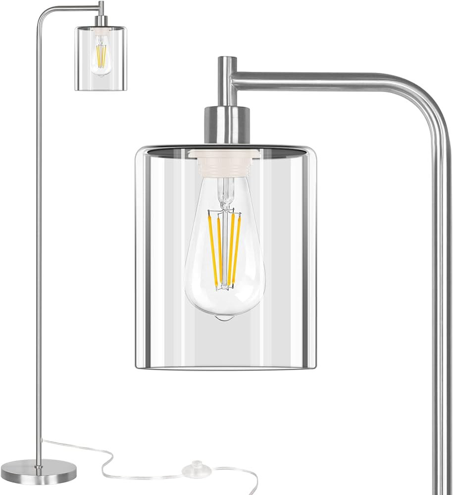 QiMH Industrial Floor Lamp for Living Room, Modern Standing Lamp with HD Glass Lampshade and Peda... | Amazon (US)