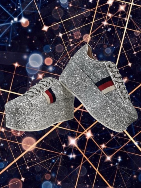 Gucci Silver Glitter Platform Sneakers with Red & Blue Stripe | Poshmark